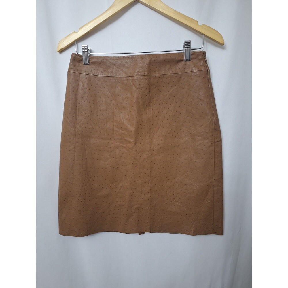 Womens Vintage Ostrich Genuine Leather Mini Skirt Sz 5/6 Brown Y2K Mob Wife 90s